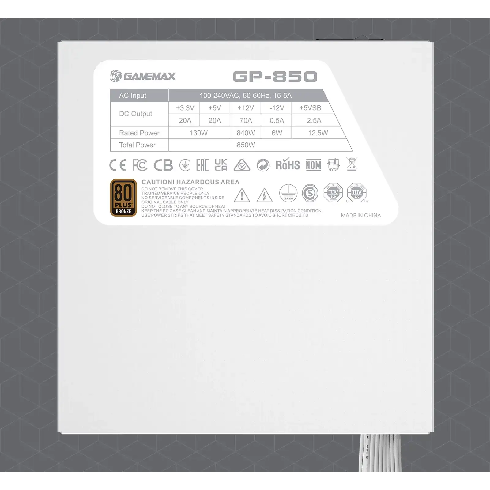 Блок живлення GAMEMAX 850W, 80+ Bronze, fan 140mm OPP/OVP/ UVP/OCP/SCP/OTP/NLP/SIP/OLP/NLO GP-850 White UA