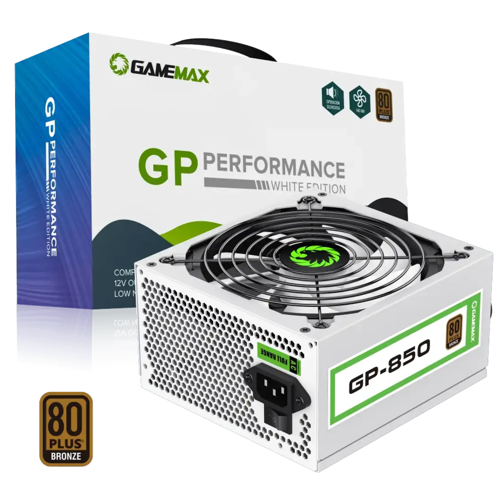 Блок живлення GAMEMAX 850W, 80+ Bronze, fan 140mm OPP/OVP/ UVP/OCP/SCP/OTP/NLP/SIP/OLP/NLO GP-850 White UA