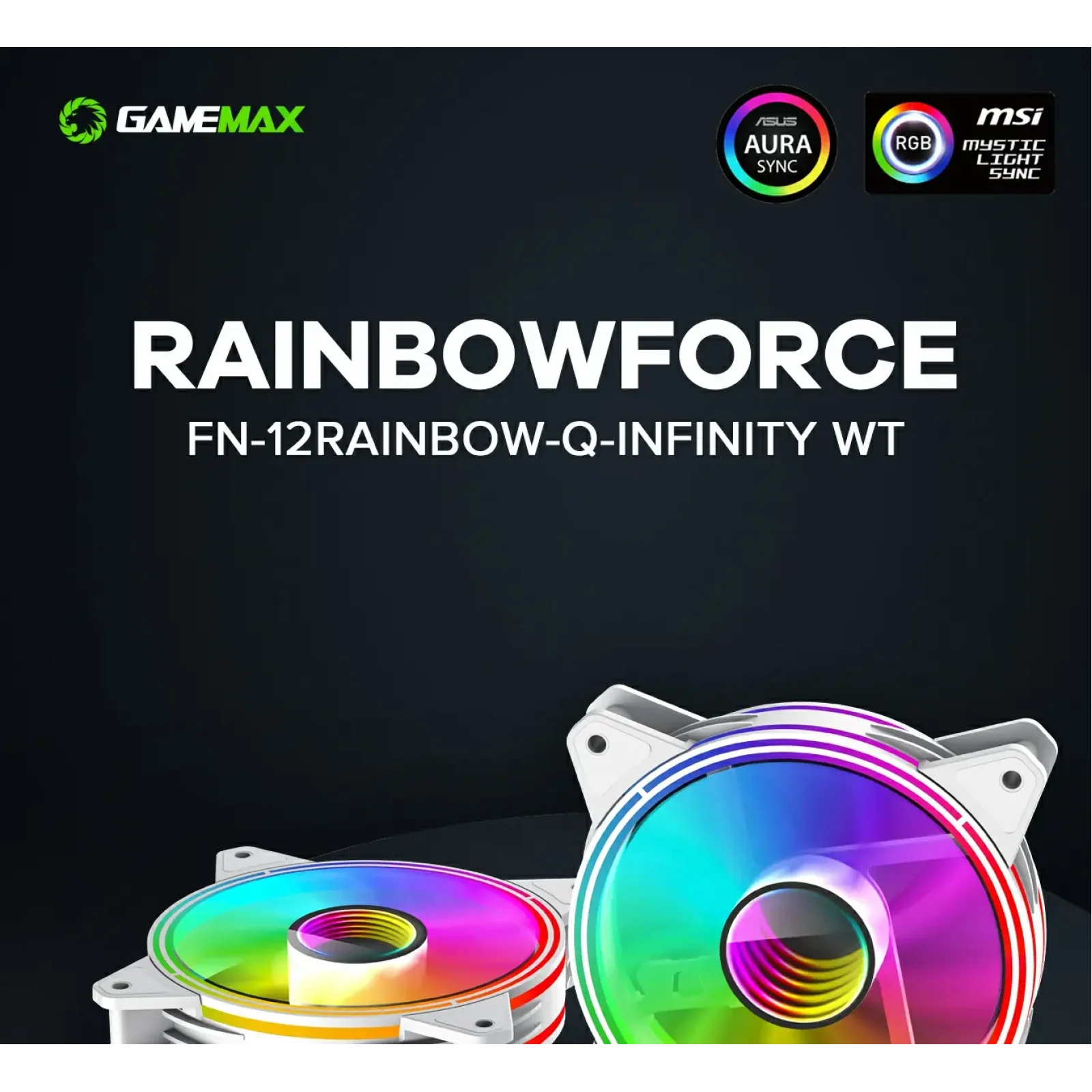 Кулер для корпусу GAMEMAX 120 мм, 3pin(M/F)/3+4pin Molex ARGB, білий FN-12Rainbow-Q-Infinity WT UA