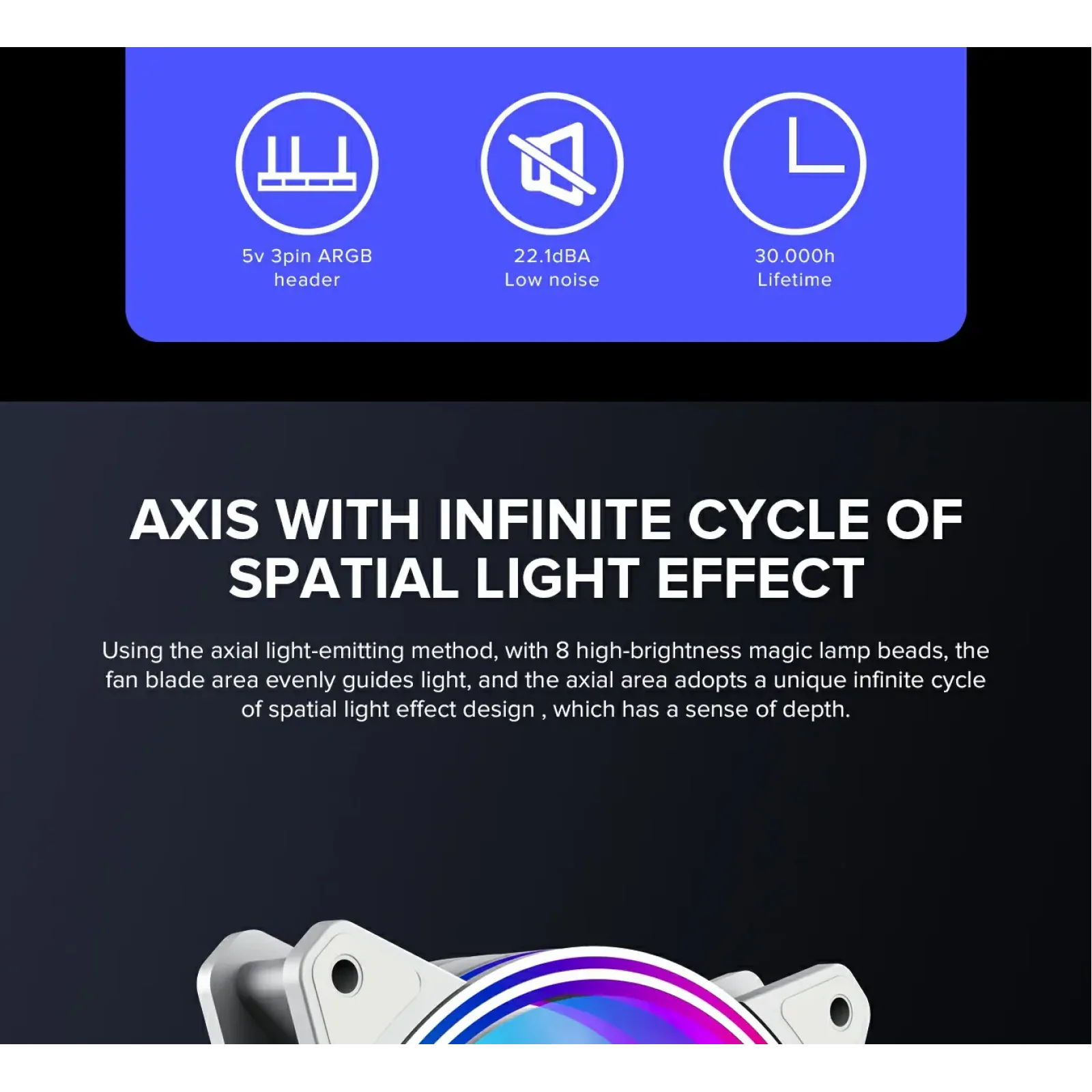 Кулер для корпусу GAMEMAX 120 мм, 3pin(M/F)/3+4pin Molex ARGB, білий FN-12Rainbow-Q-Infinity WT UA