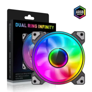 Кулер для корпусу GAMEMAX 120 мм, ARGB 3pin 5V(M/F),Molex+ 3pin, AURA SYNC or ARGB HUB Dual Ring Infinity BK UA