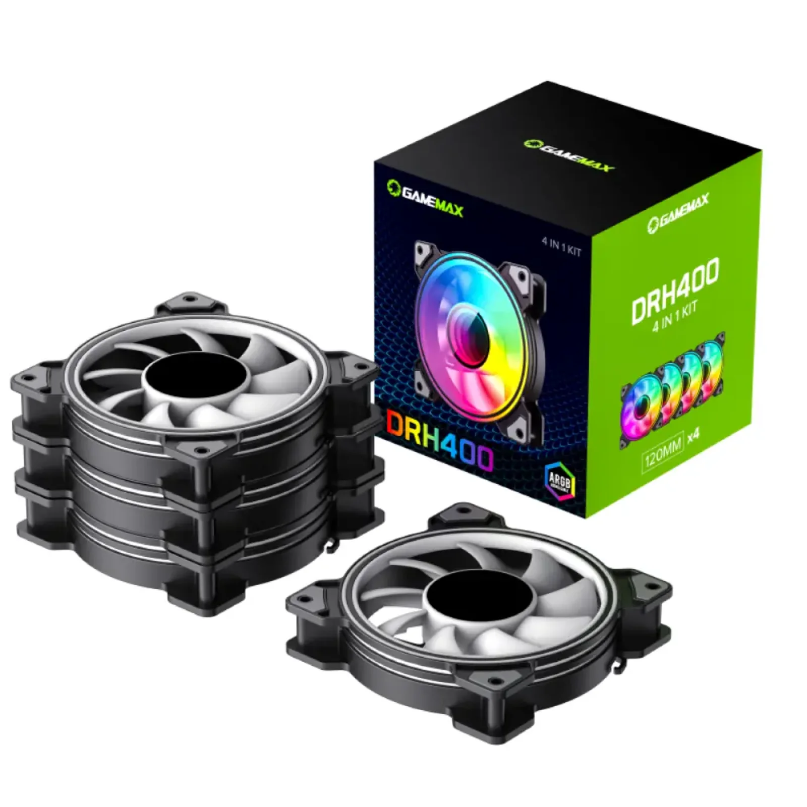 Кулер для корпуса GAMEMAX 120mm*4 KIT ARGB fan DRH400 UA
