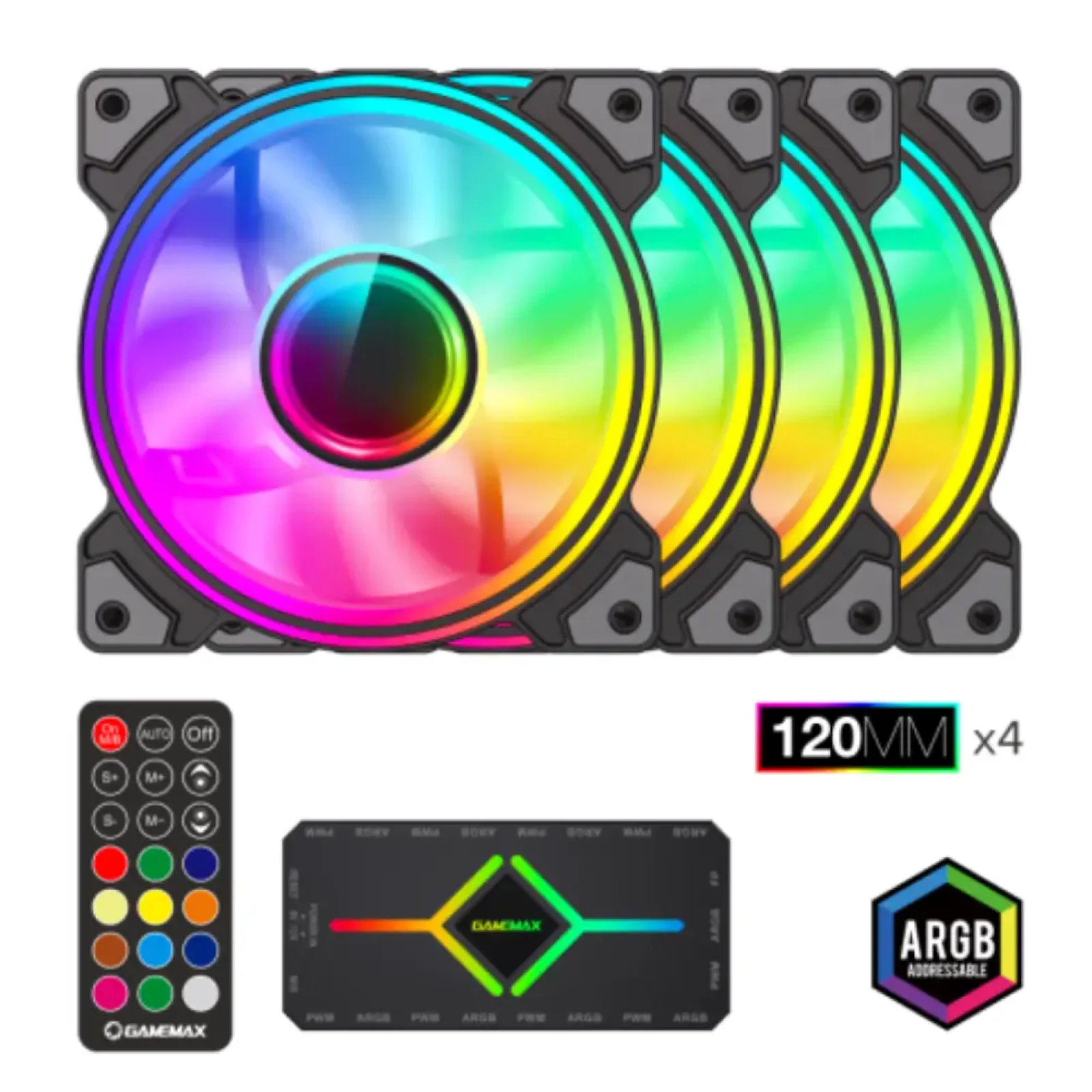 Кулер для корпуса GAMEMAX 120mm*4 KIT ARGB fan DRH400 UA