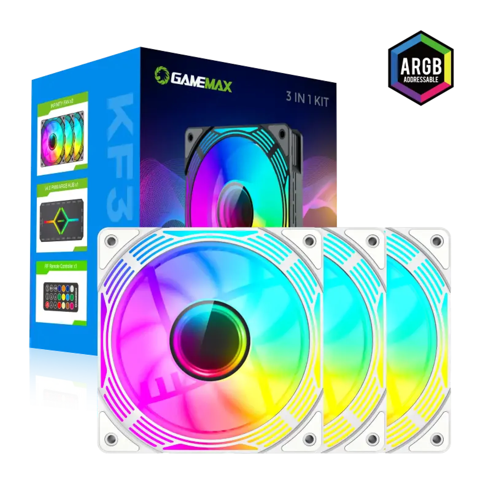 Кулер для корпусу GAMEMAX 120mm*3 KIT ARGB fan KF300 WH UA