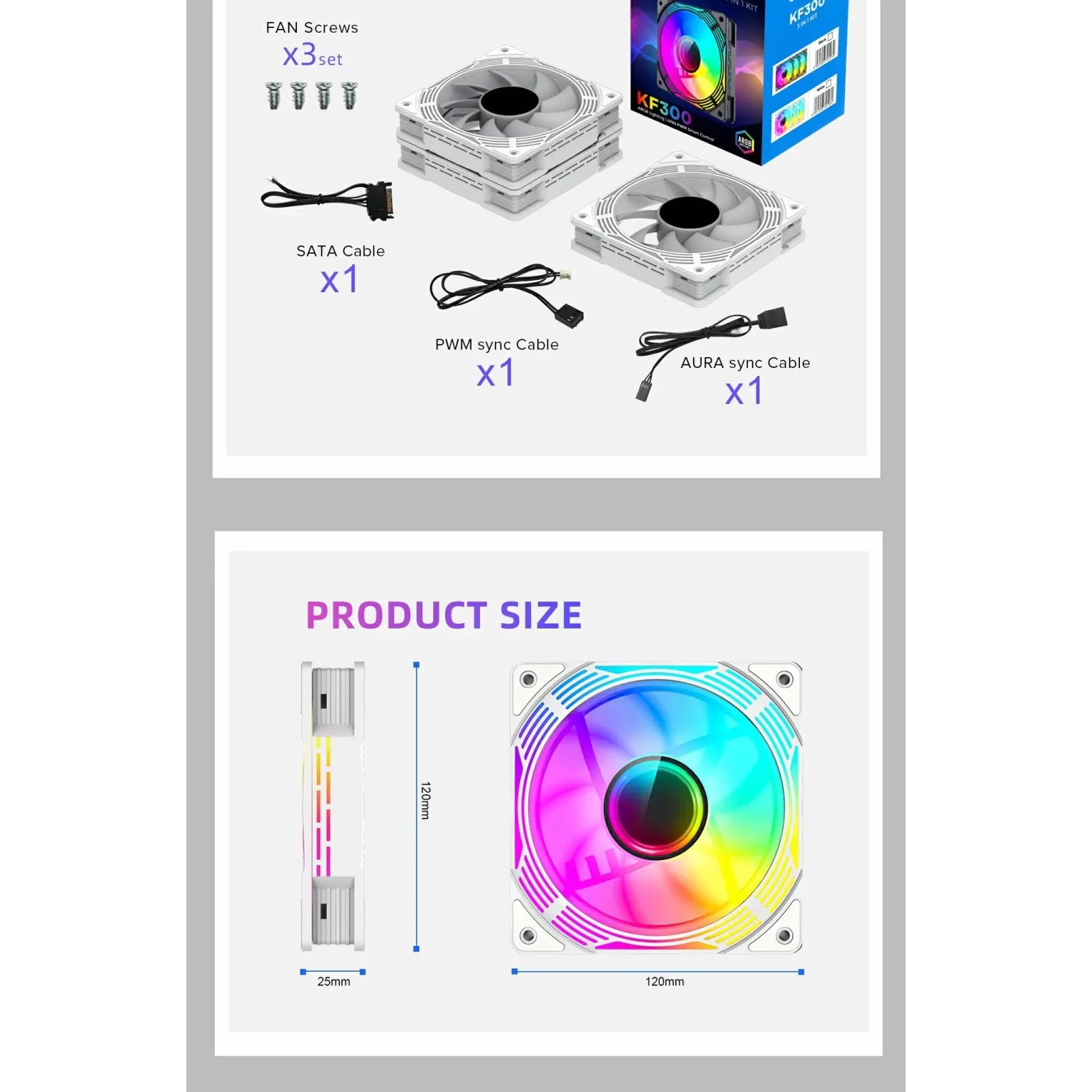 Кулер для корпусу GAMEMAX 120mm*3 KIT ARGB fan KF300 WH UA