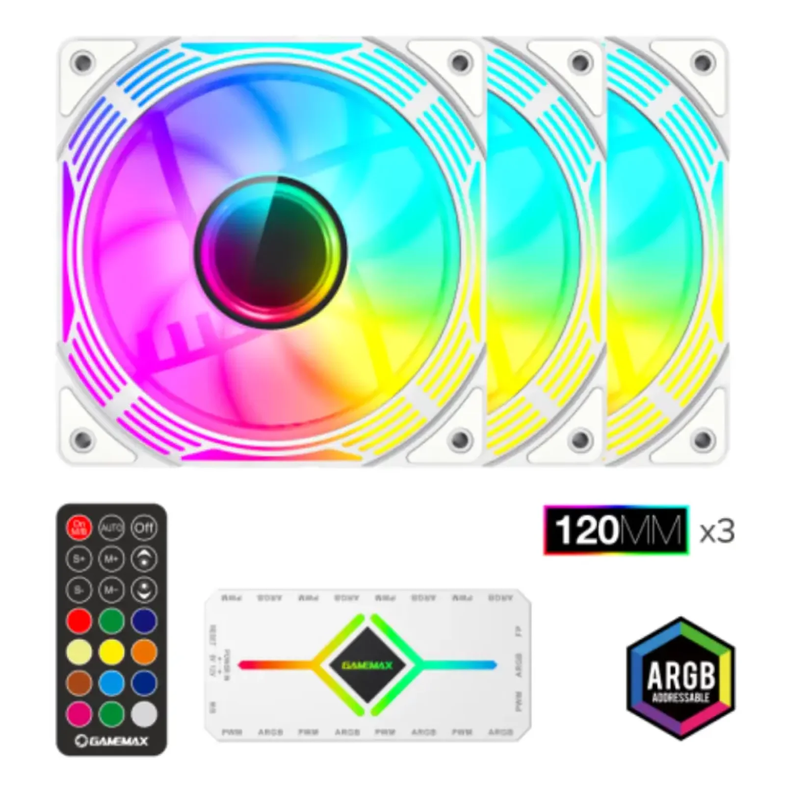 Кулер для корпусу GAMEMAX 120mm*3 KIT ARGB fan KF300 WH UA