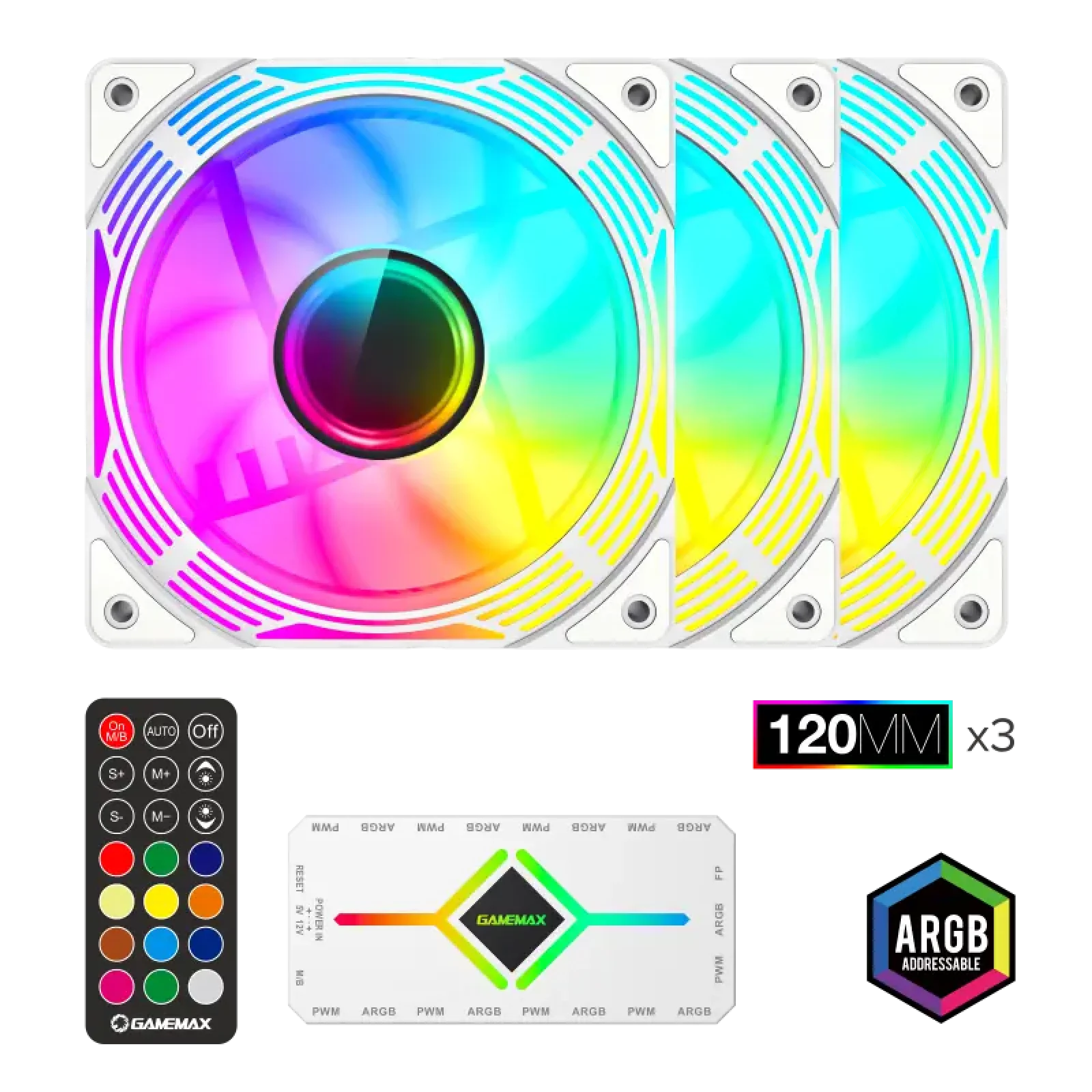 Кулер для корпусу GAMEMAX 120mm*3 KIT ARGB fan KF300 WH UA
