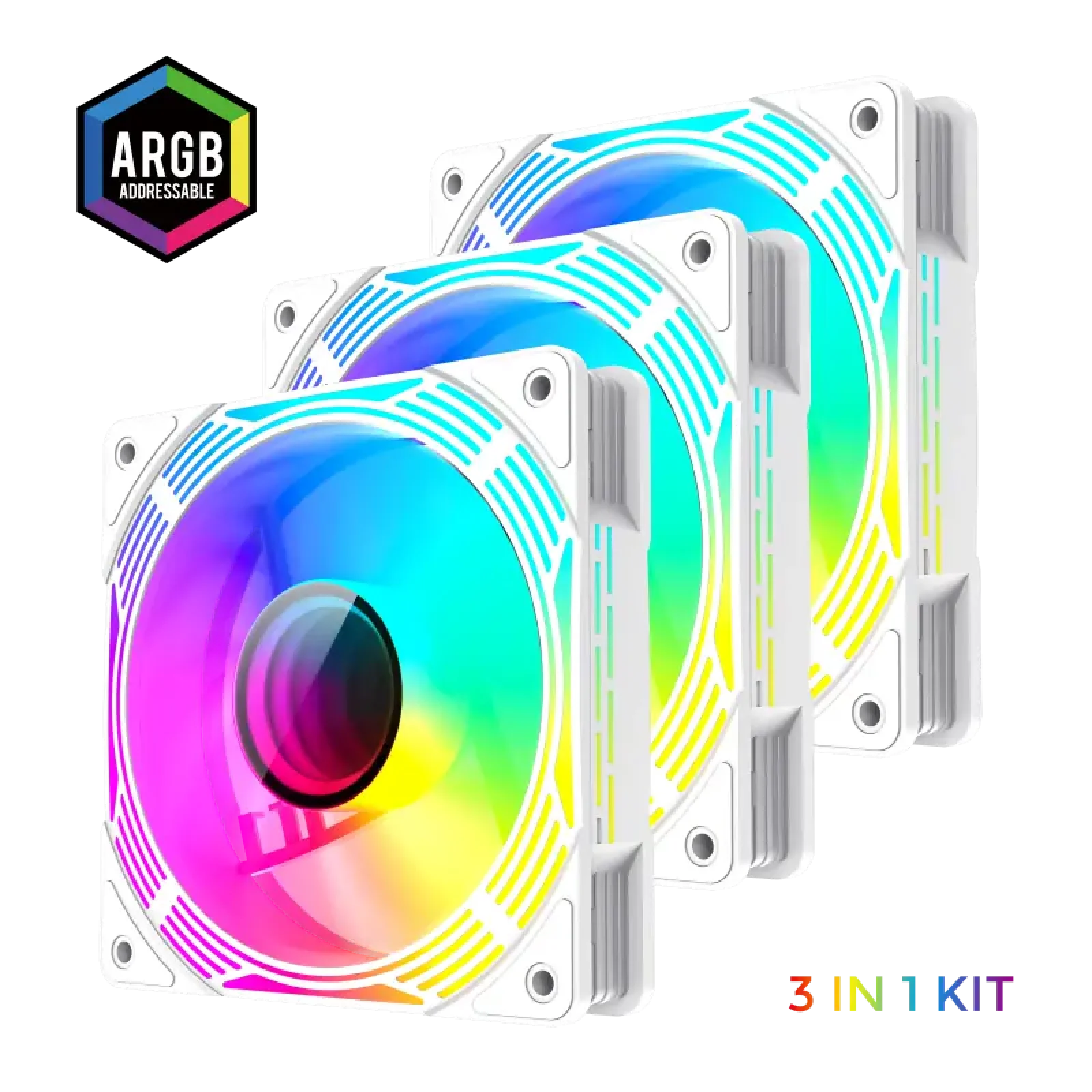 Кулер для корпусу GAMEMAX 120mm*3 KIT ARGB fan KF300 WH UA