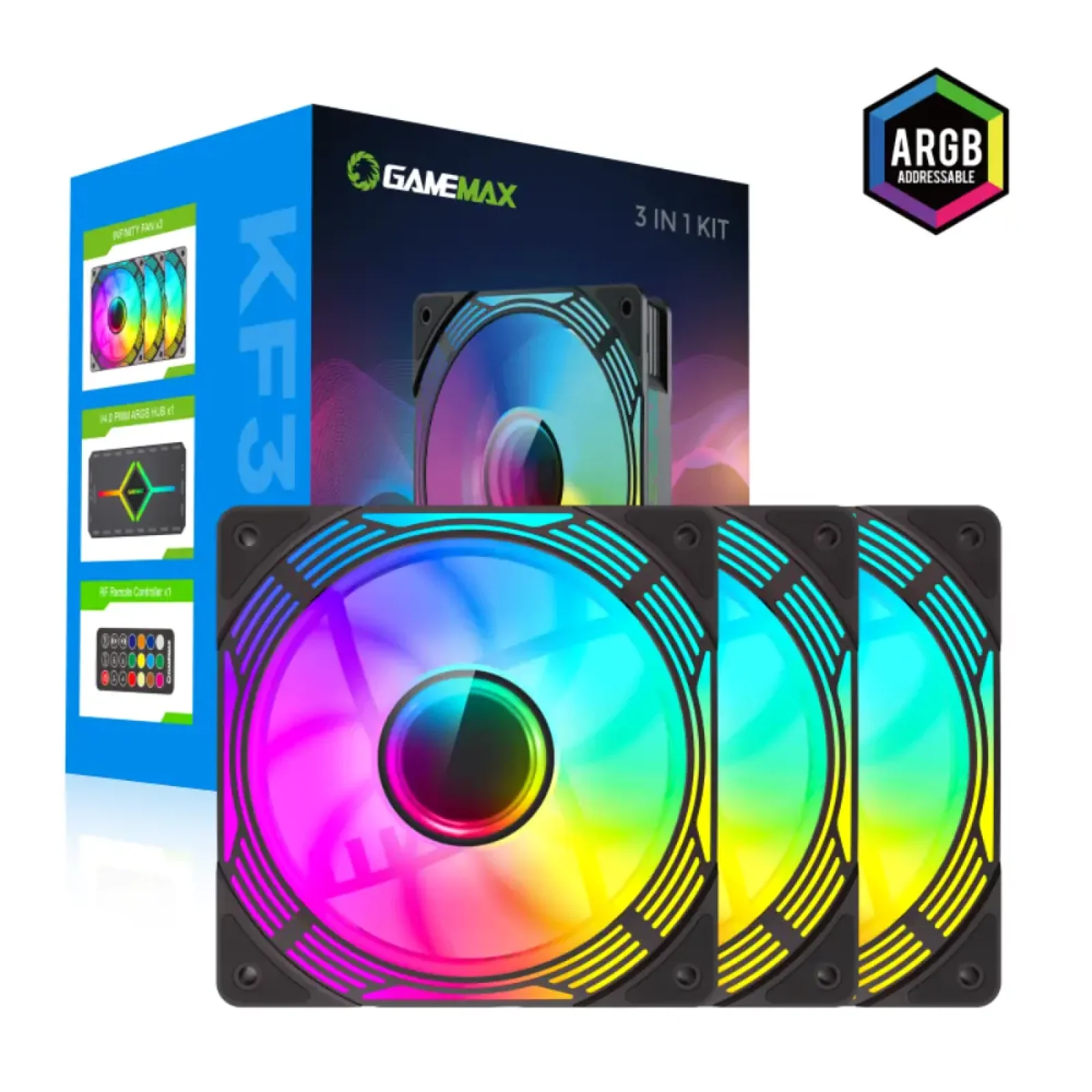 Кулер для корпусу GAMEMAX 120mm*3 KIT ARGB fan KF300 BK UA