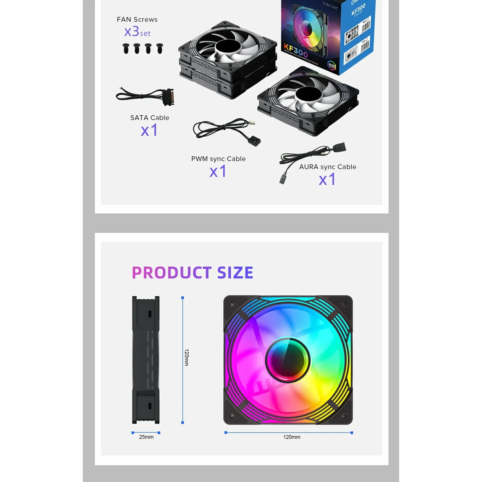 Кулер для корпусу GAMEMAX 120mm*3 KIT ARGB fan KF300 BK UA