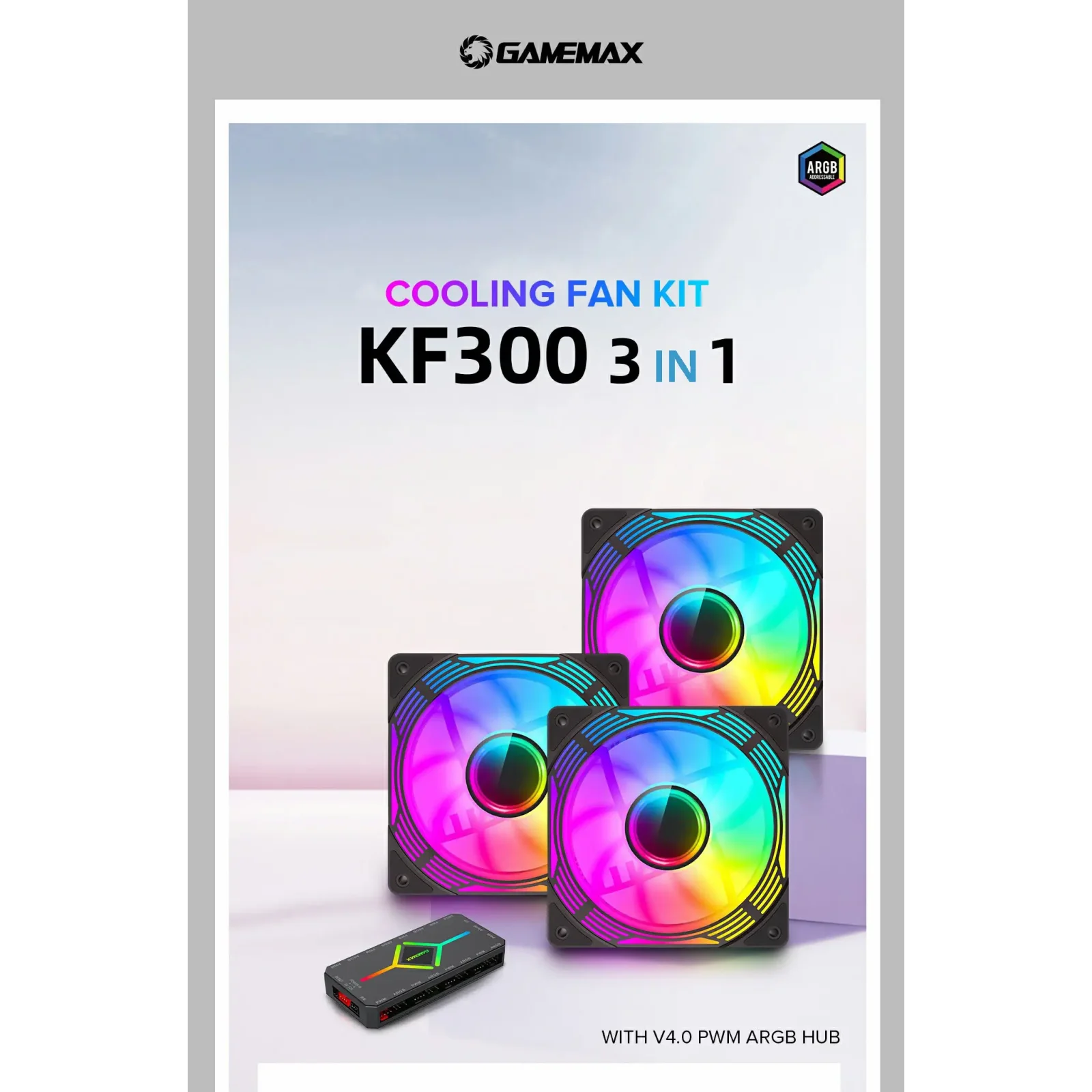 Кулер для корпусу GAMEMAX 120mm*3 KIT ARGB fan KF300 BK UA