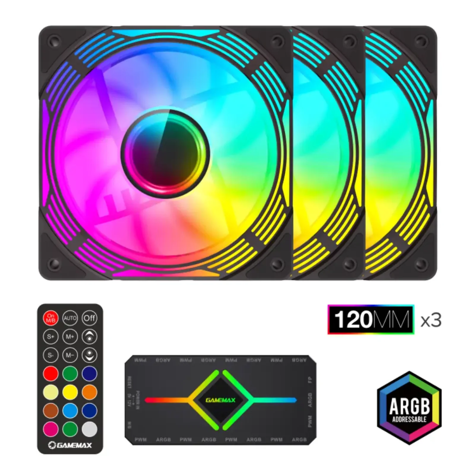 Кулер для корпусу GAMEMAX 120mm*3 KIT ARGB fan KF300 BK UA