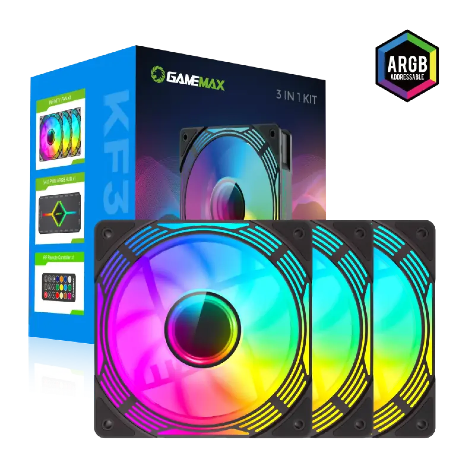 Кулер для корпусу GAMEMAX 120mm*3 KIT ARGB fan KF300 BK UA