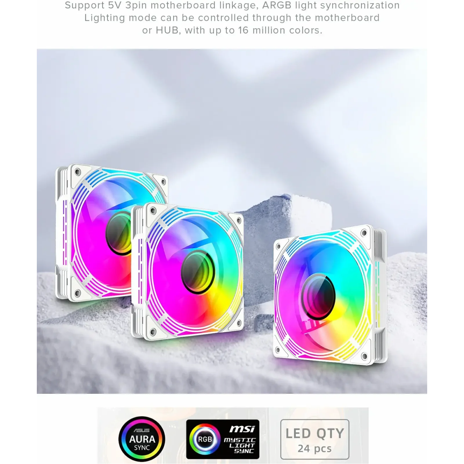 Кулер для корпусу GAMEMAX 120mm*3 KIT ARGB fan (функція ре версу) KF300R WH UA