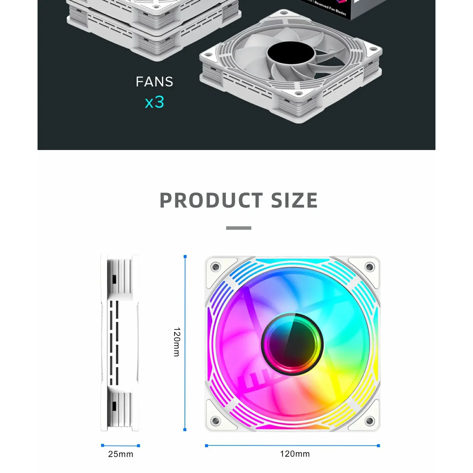 Кулер для корпусу GAMEMAX 120mm*3 KIT ARGB fan (функція ре версу) KF300R WH UA