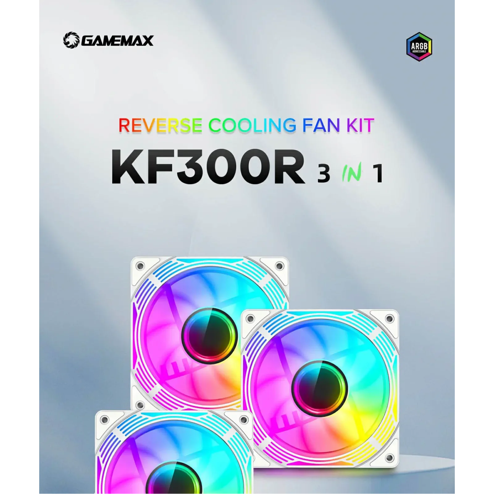 Кулер для корпусу GAMEMAX 120mm*3 KIT ARGB fan (функція ре версу) KF300R WH UA