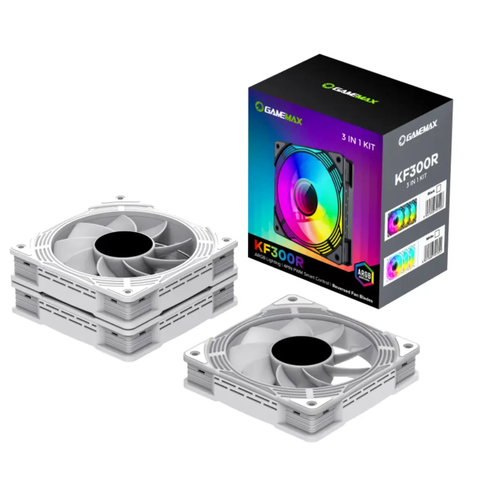 Кулер для корпусу GAMEMAX 120mm*3 KIT ARGB fan (функція ре версу) KF300R WH UA