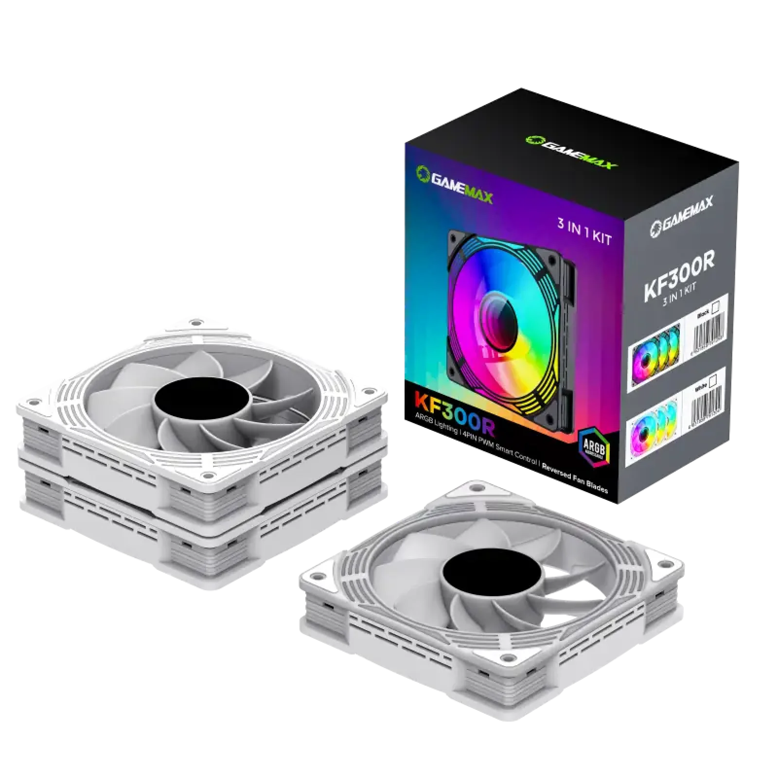 Кулер для корпусу GAMEMAX 120mm*3 KIT ARGB fan (функція ре версу) KF300R WH UA