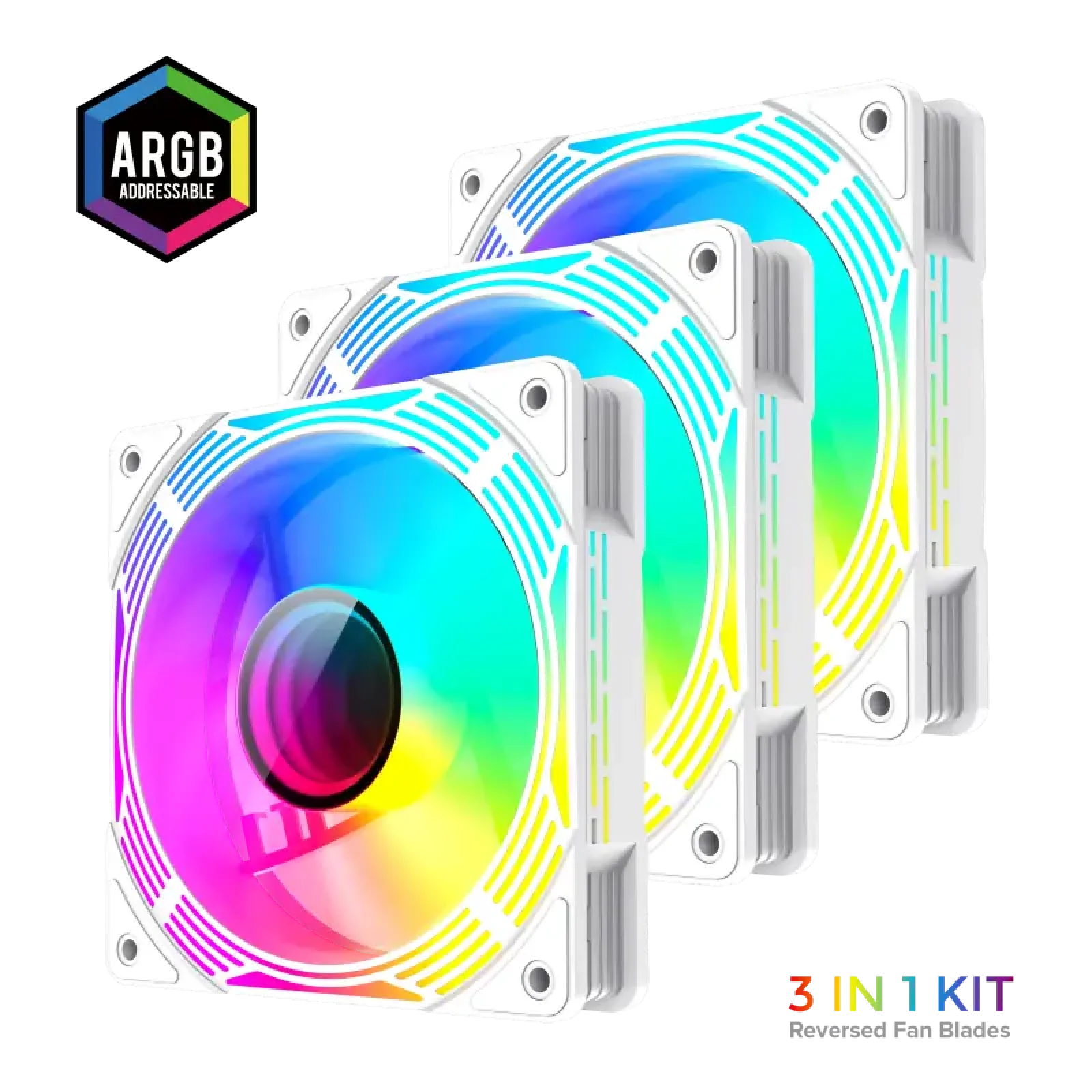Кулер для корпусу GAMEMAX 120mm*3 KIT ARGB fan (функція ре версу) KF300R WH UA