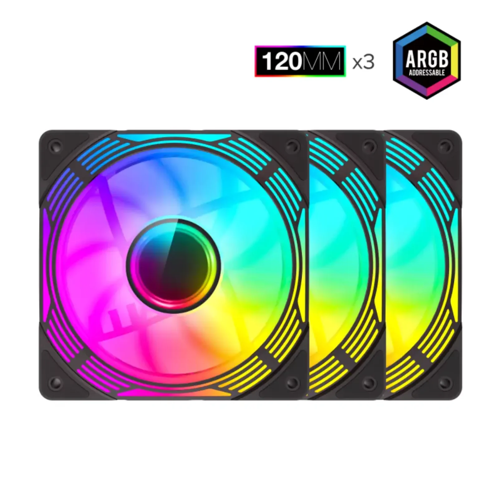 Кулер для корпусу GAMEMAX 120mm*3 KIT ARGB fan (функція ре версу) KF300R BK UA