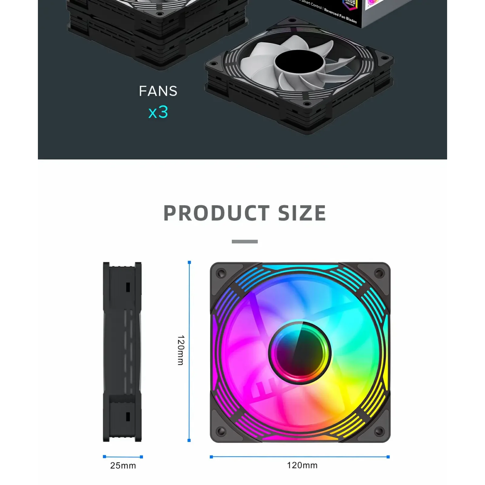 Кулер для корпусу GAMEMAX 120mm*3 KIT ARGB fan (функція ре версу) KF300R BK UA