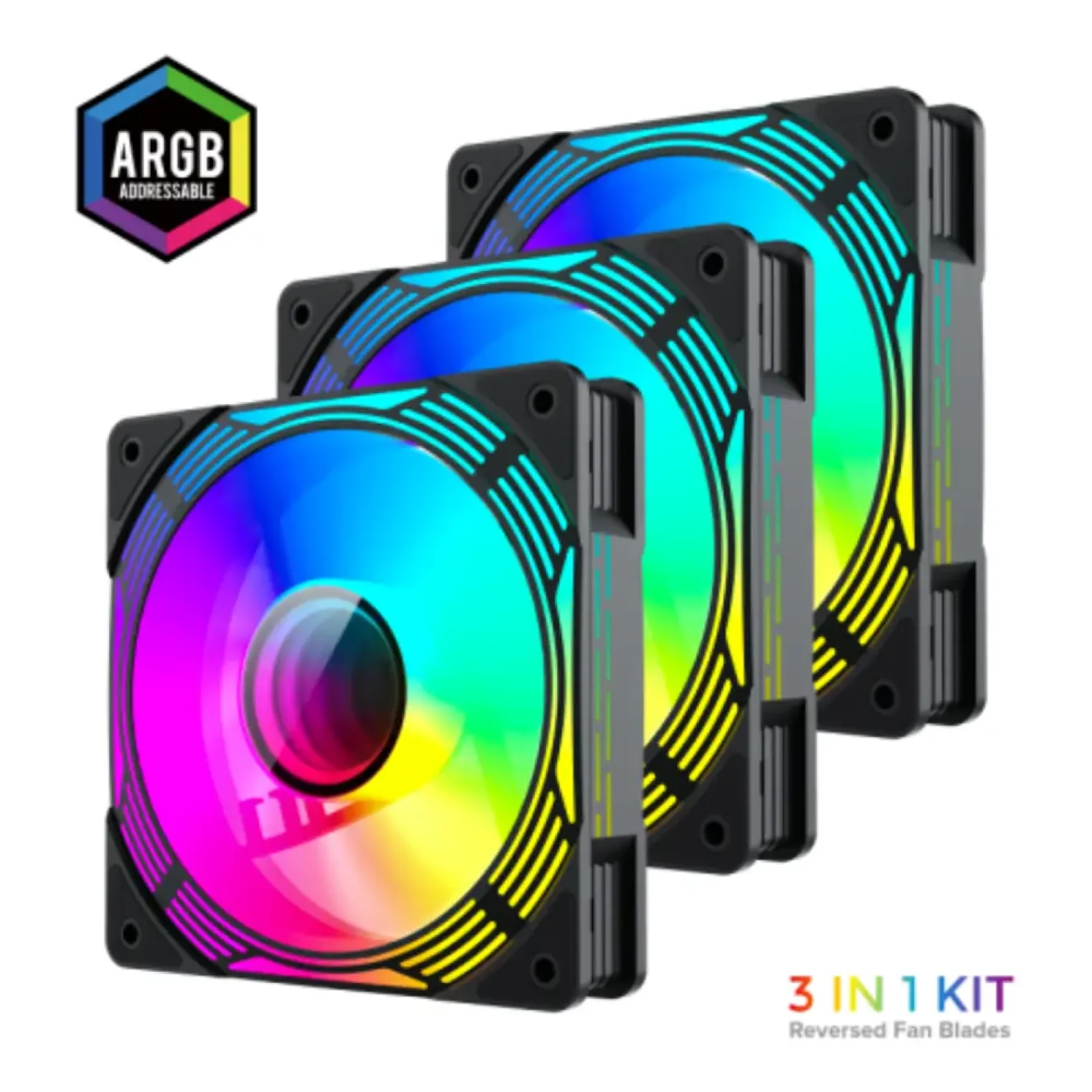 Кулер для корпусу GAMEMAX 120mm*3 KIT ARGB fan (функція ре версу) KF300R BK UA