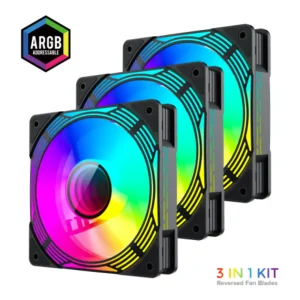Кулер для корпусу GAMEMAX 120mm*3 KIT ARGB fan (функція ре версу) KF300R BK UA