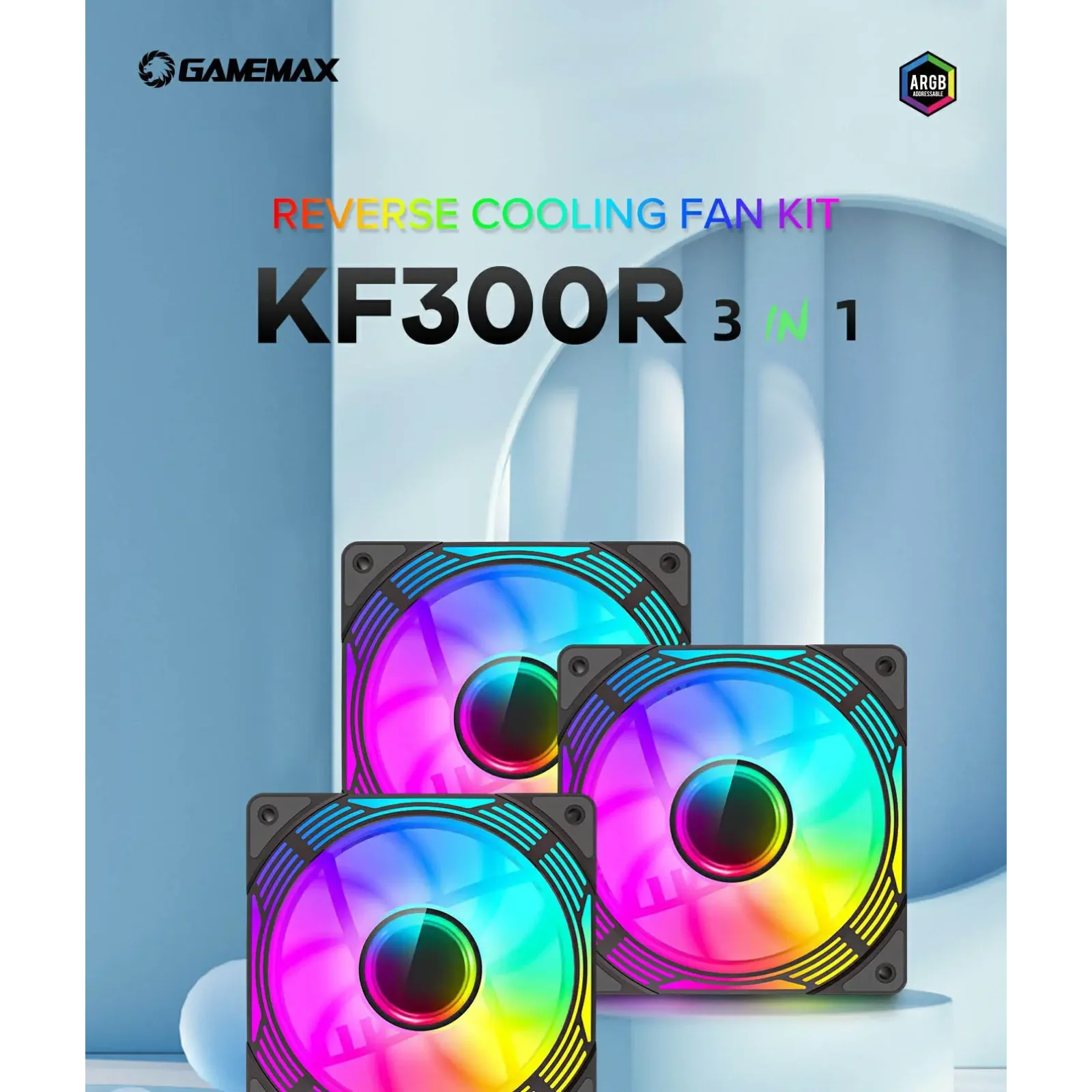 Кулер для корпусу GAMEMAX 120mm*3 KIT ARGB fan (функція ре версу) KF300R BK UA