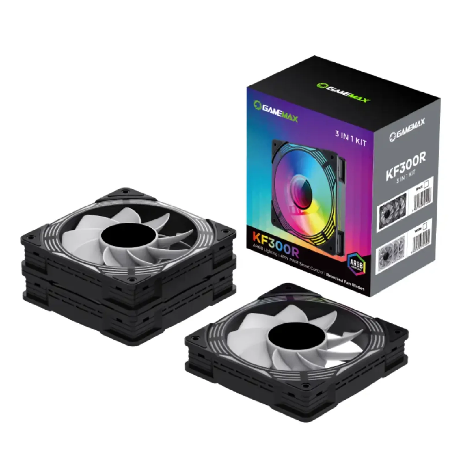 Кулер для корпусу GAMEMAX 120mm*3 KIT ARGB fan (функція ре версу) KF300R BK UA