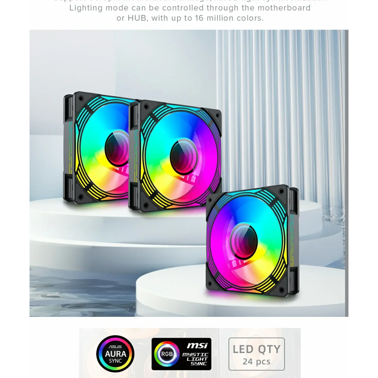 Кулер для корпусу GAMEMAX 120mm*3 KIT ARGB fan (функція ре версу) KF300R BK UA