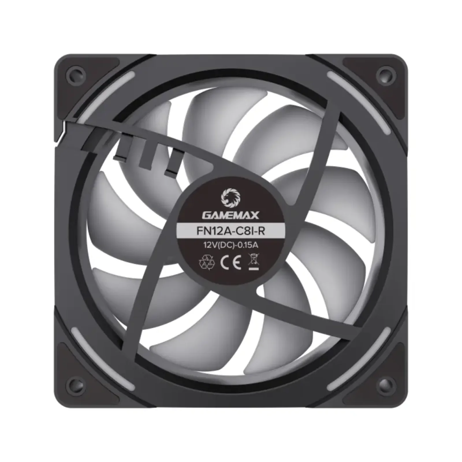 Кулер для корпусу GAMEMAX 120 мм, 4pin(M/F)/3pin(M/F), ARGB, PWM, чорна рамка, реверсивний FN12A-C8I-R (FN12A-C8I-R ) UA