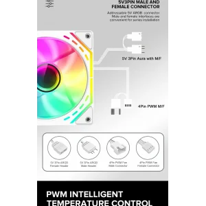 Кулер для корпусу GAMEMAX 120 мм, 4pin(M/F)/3pin(M/F), ARGB, PWM, білий FN12A-S2I-W FN12A-S2I-W UA