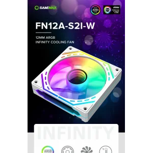Кулер для корпусу GAMEMAX 120 мм, 4pin(M/F)/3pin(M/F), ARGB, PWM, білий FN12A-S2I-W FN12A-S2I-W UA