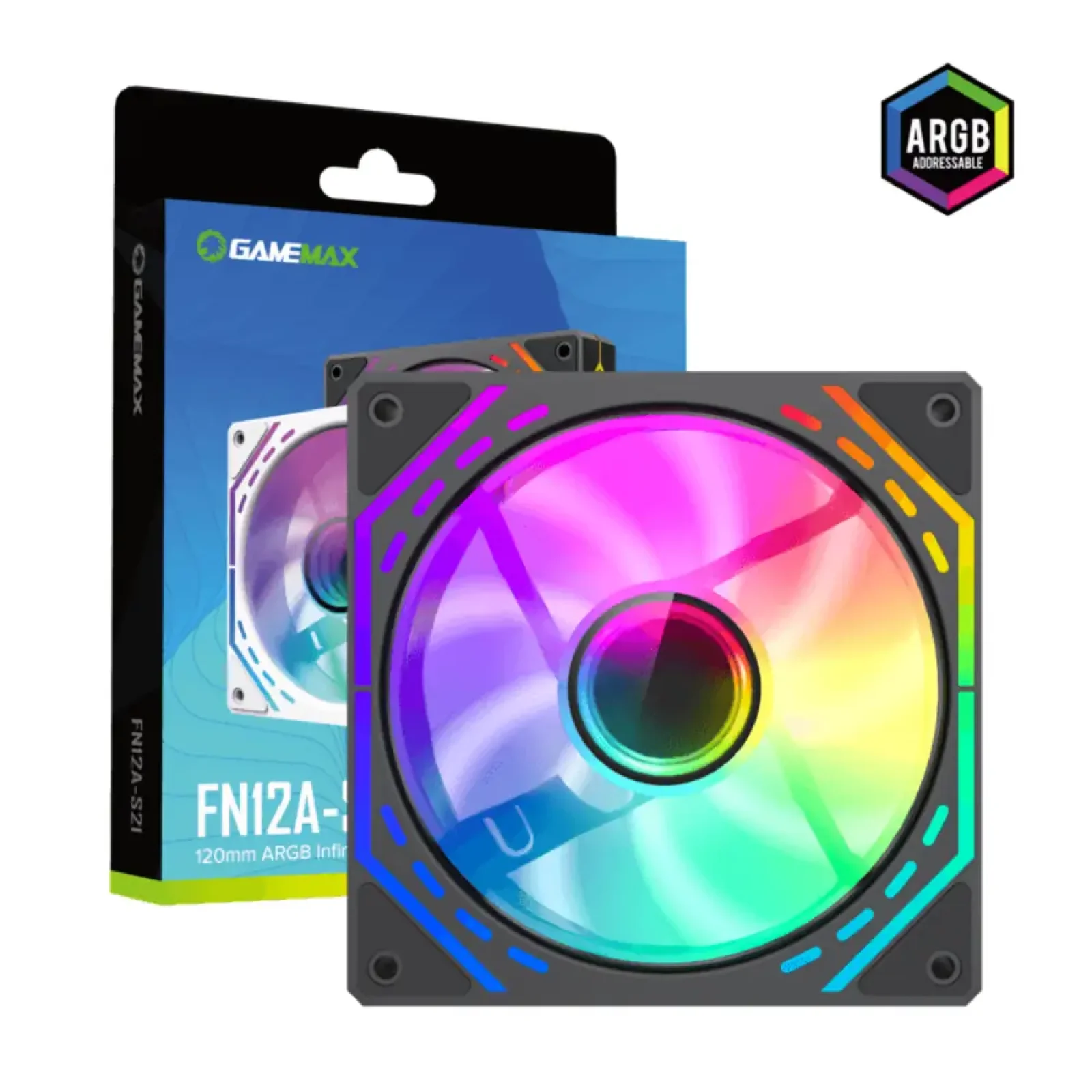 Кулер для корпусу GAMEMAX 120 мм, 4pin(M/F)/3pin(M/F), ARGB, PWM, чорна рамка FN12A-S2I (FN12A-S2I ) UA