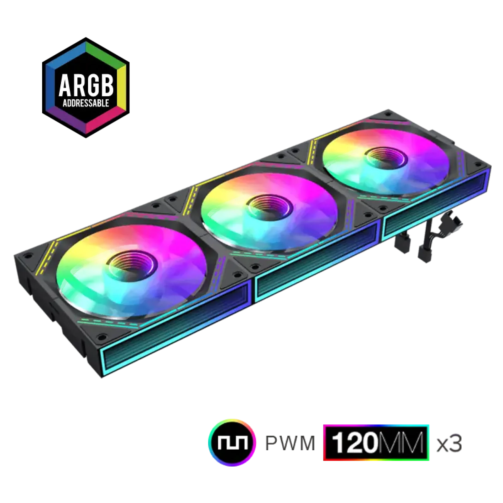 Кулер для корпусу GAMEMAX КІТ 3х120мм,4pin(M/F)/3pin(M/F) , ARGB, PWM, чорна рамка FN12A-S3I (FN12A-S3I ) UA
