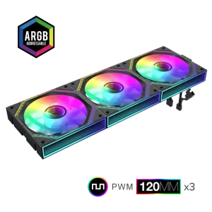 Кулер для корпусу GAMEMAX КІТ 3х120мм,4pin(M/F)/3pin(M/F) , ARGB, PWM, чорна рамка FN12A-S3I (FN12A-S3I ) UA