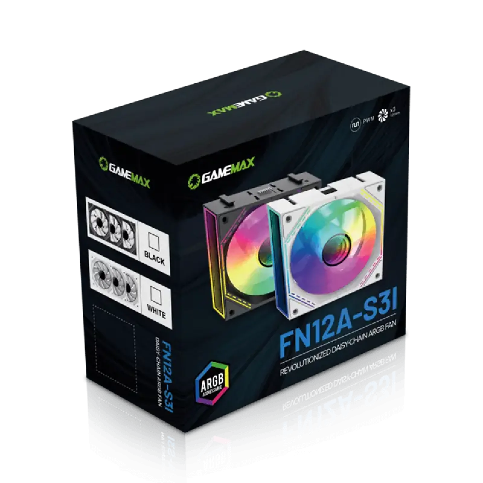 Кулер для корпусу GAMEMAX КІТ 3х120мм,4pin(M/F)/3pin(M/F) , ARGB, PWM, чорна рамка FN12A-S3I (FN12A-S3I ) UA