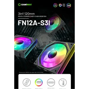 Кулер для корпусу GAMEMAX КІТ 3х120мм,4pin(M/F)/3pin(M/F) , ARGB, PWM, чорна рамка FN12A-S3I (FN12A-S3I ) UA