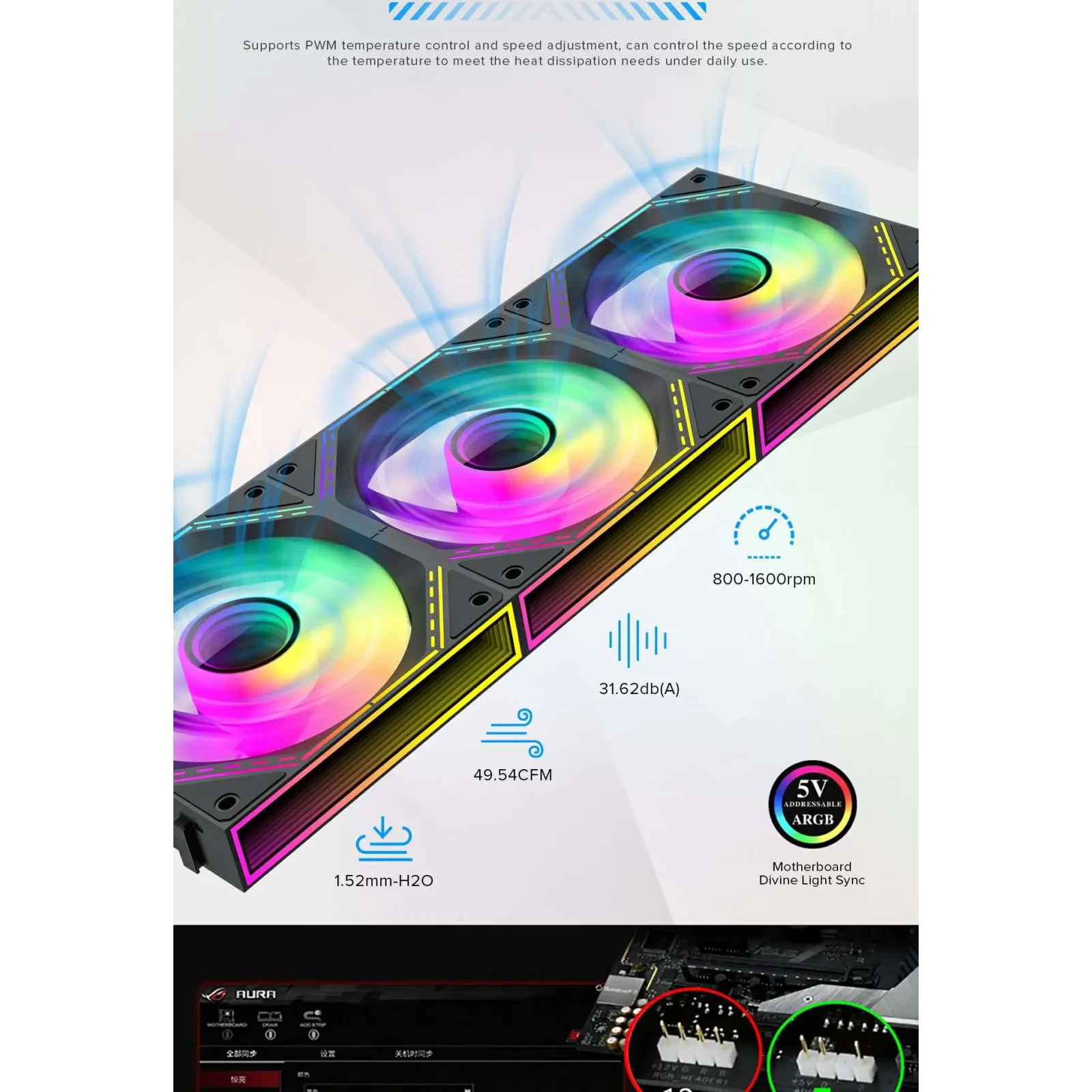 Кулер для корпусу GAMEMAX КІТ 3х120мм,4pin(M/F)/3pin(M/F) , ARGB, PWM, чорна рамка FN12A-S3I (FN12A-S3I ) UA