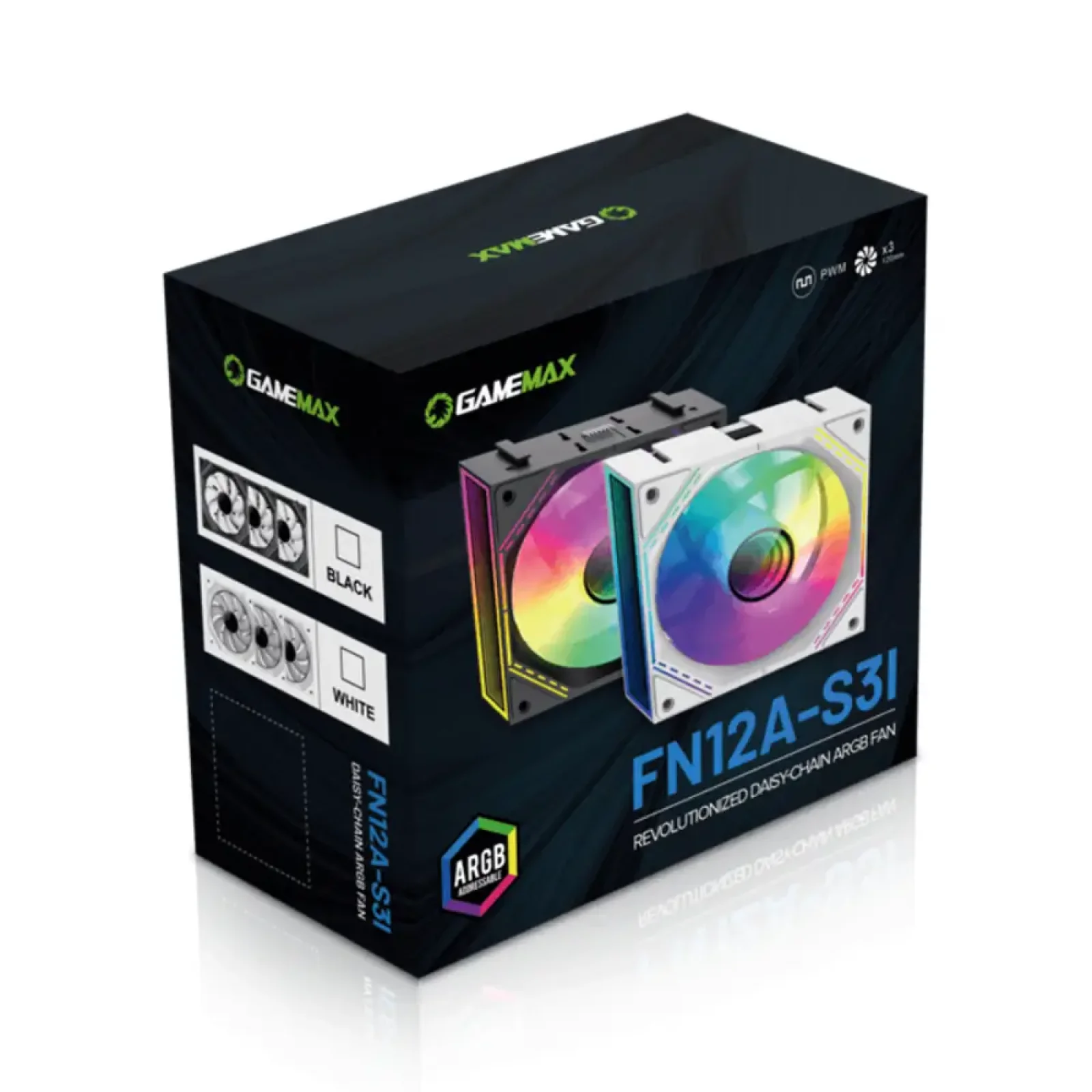 Кулер для корпусу GAMEMAX КІТ 3х120мм,4pin(M/F)/3pin(M/F) , ARGB, PWM, чорна рамка FN12A-S3I (FN12A-S3I ) UA