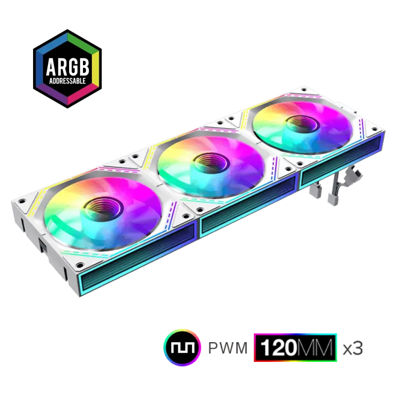 Кулер для корпусу GAMEMAX КІТ 3х120мм,4pin(M/F)/3pin(M/F) , ARGB, PWM, білий, FN12A-S3I-W UA