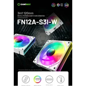 Кулер для корпусу GAMEMAX КІТ 3х120мм,4pin(M/F)/3pin(M/F) , ARGB, PWM, білий, FN12A-S3I-W UA