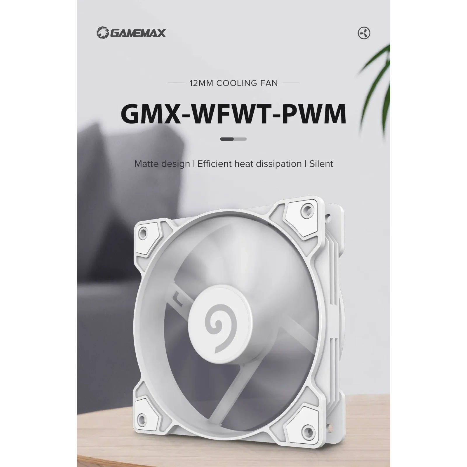Кулер для корпусу GAMEMAX 120 мм, 4pin(M/F), 800~1600 rpm, MAX-30dB, PWM, білий, GMX-WFWT-PWM UA