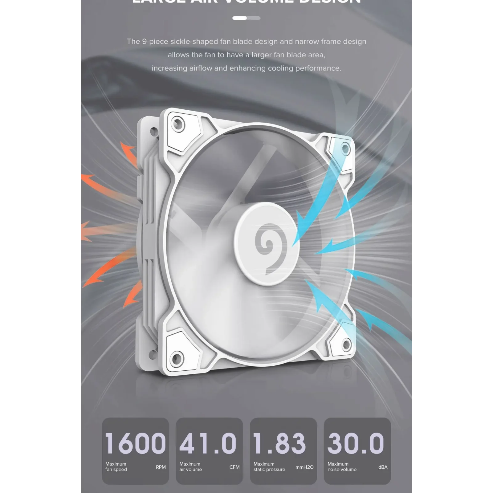 Кулер для корпусу GAMEMAX 120 мм, 4pin(M/F), 800~1600 rpm, MAX-30dB, PWM, білий, GMX-WFWT-PWM UA