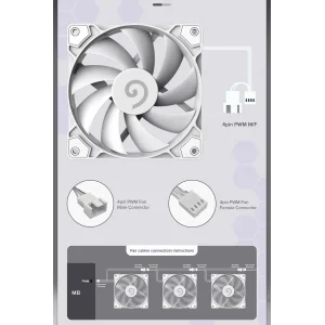 Кулер для корпусу GAMEMAX 120 мм, 4pin(M/F), 800~1600 rpm, MAX-30dB, PWM, білий, GMX-WFWT-PWM UA