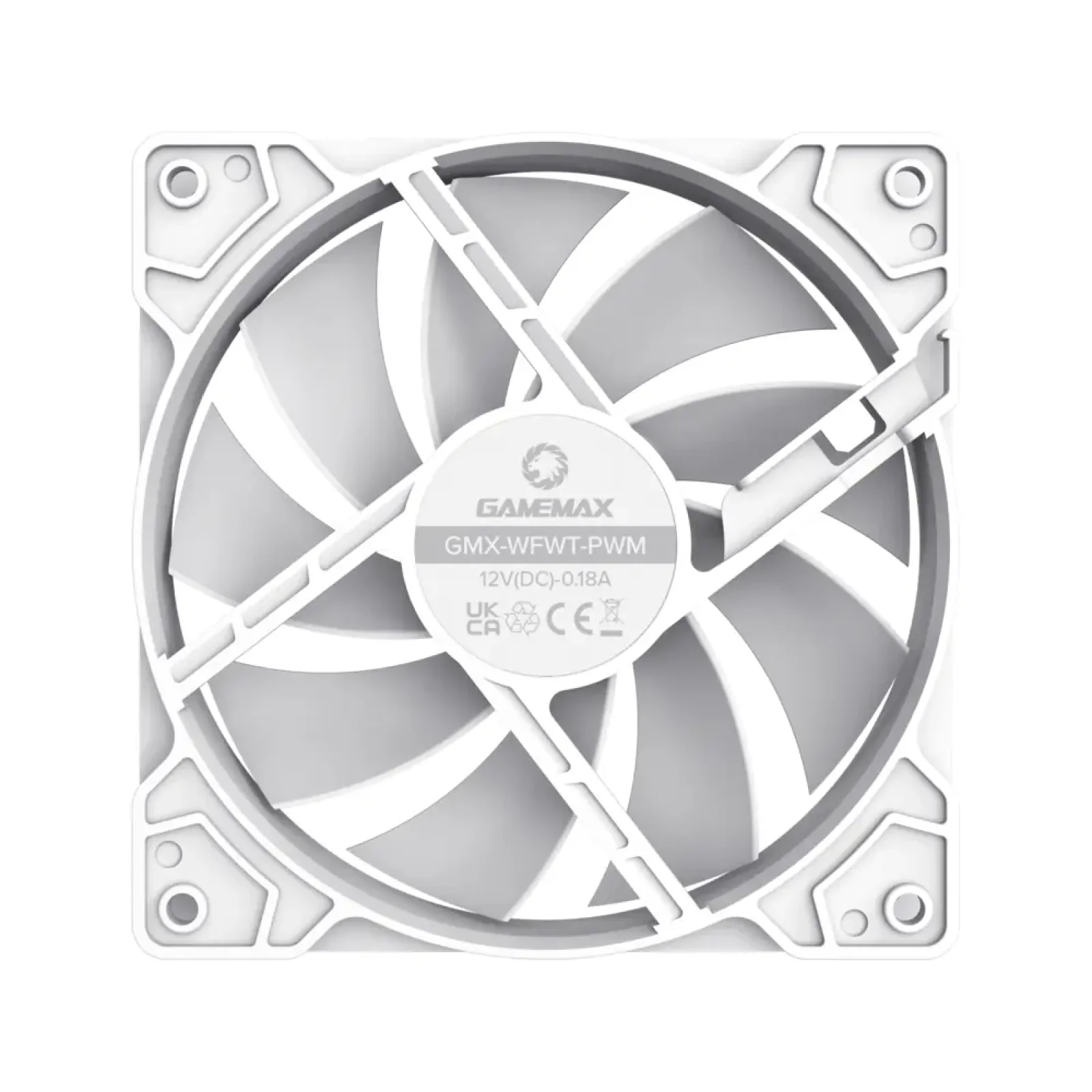 Кулер для корпусу GAMEMAX 120 мм, 4pin(M/F), 800~1600 rpm, MAX-30dB, PWM, білий, GMX-WFWT-PWM UA