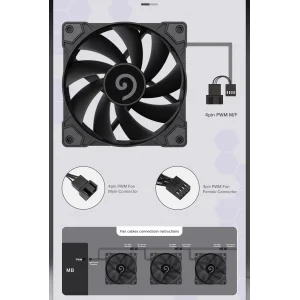 Кулер для корпуса GAMEMAX 120 мм, 4pin(M/F), 800~1600 rpm, MAX-30dB, PWM, чорний GMX-WFBK-PWM UA