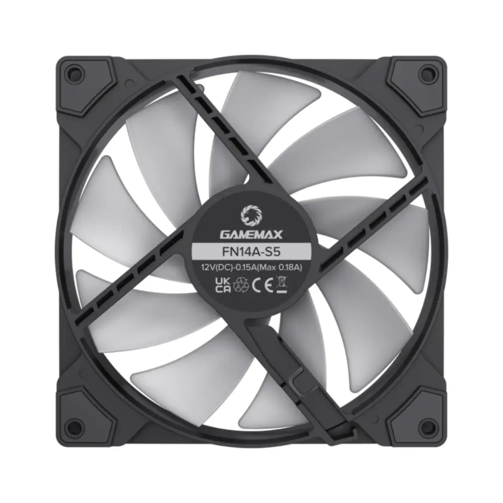 Кулер для корпусу GAMEMAX 140 мм, 4pin(M/F)/3pin(M/F), ARGB, PWM, чорна рамка FN14A-S5 UA