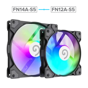 Кулер для корпусу GAMEMAX 140 мм, 4pin(M/F)/3pin(M/F), ARGB, PWM, чорна рамка FN14A-S5 UA
