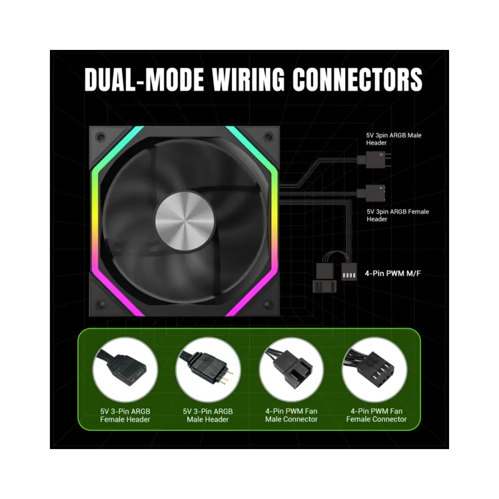 Кулер для корпусу GAMEMAX 120 мм, 4pin(M/F)/3pin(M/F), ARGB, PWM, чорний FN12A-N2 UA